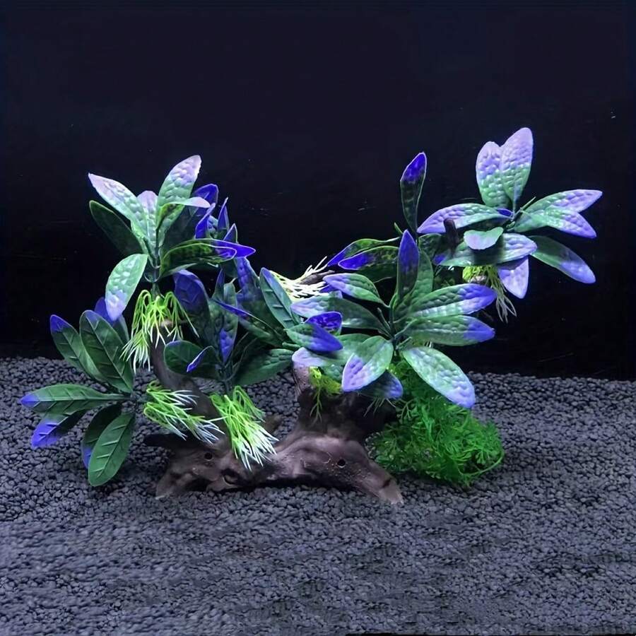 Árbol forestal artificial vibrante con hojas para decoración de acuario - Accesorio de hábitat de bajo mantenimiento para reptiles y anfibios, adecuado para peceras, contenedores de vidrio y suministros de acuario - A - Ver 1