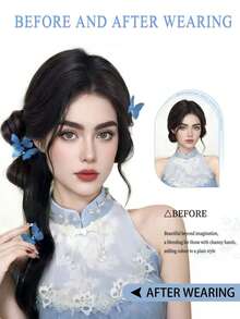 16英寸合成假发，长卷曲波浪金色黑色马尾爪夹式马尾发夹辫子接发，龙须造型，适合女性日常佩戴和聚会场合。 - 彩色 - 查看 5