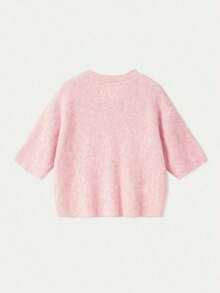 FOR BEAUTY Spring/Summer New Blue Round Neck Short Sleeve Button Knit Cardigan, Fashion Casual Minimalist, Street Style, Suitable For Commuting, Casual, Outing, Graduation Ceremony, Street Photography - Pink - View 9