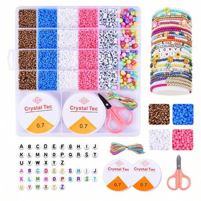 3500 piezas Kit de fabricación de joyas, Set de manualidades decorativas para collares y pulseras de niños, que incluye cuentas planas, cuentas con letras, cuentas de la amistad, cuentas de arroz, adecuado para la fabricación de joyas DIY, puede inspirar la creatividad y la imaginación, gran regalo para el cumpleaños de las niñas, el Día de la Madre