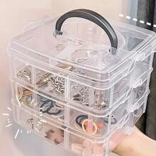 Craft Storage Box With Compartments, 3-Tier 18 Sections Transparent Stackable Plastic Box Organiser With Handle, Jewely Making Beads Storage Container, DIY Crafts Jewelry Accessories Sorting Organizer Box, Desktop Storage Boxes - Rectangle - View 1