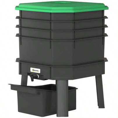 Outsunny 4-Tray Worm Composter Bin, 4 Gal Outdoor Indoor Worm Composter Recycling Food Waste, Dark Green