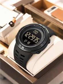 1pc Men's And Women's Black Classic Hot Large Dial Waterproof Shockproof Sports Watch Strap<Color Random> - Black - View 6