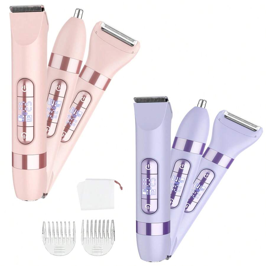 1 máy cạo râu điện 4 trong 1 dành cho nữ, máy tỉa lông vùng kín/nách/chân đa chức năng có màn hình hiển thị, bộ dụng cụ tẩy lông toàn thân chống nước. - Xem 1