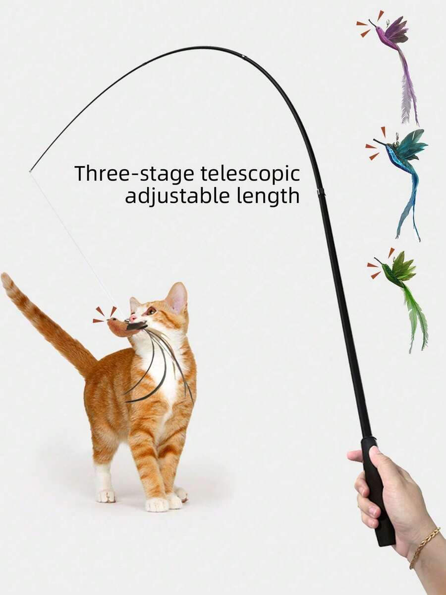 Cat Teaser Set, Realistic Bird Design, Retractable Handheld Teaser, Suitable For Kitten Hunting Training, Pet Toy, And Everyday Interaction Between Men And Women And Their Kittens,Dog Toy,Cat Toys,Cat Games - Multicolor - View 1