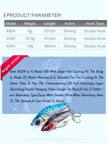 KINGDOM 1PC Metal VIB Sinking Fishing Bait 8g/10.5g/14g 37mm/41mm/46mm Far Casting Long Distance Fishing Bait Suitable For Freshwater And Saltwater - Multicolor - View 3