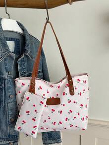 Túi tote kiểu Cherry Sweet, túi đeo vai cỡ lớn dành cho nữ, túi xách tay tiện dụng cho người đi làm. - trắng - Xem 7
