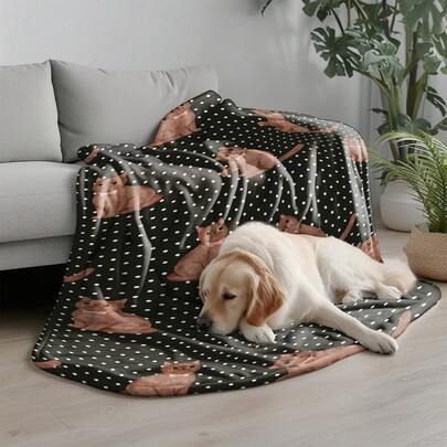 Chăn ấm áp và thoải mái cho thú cưng, phù hợp với mọi giống chó và mèo - Tấm lót bằng vải flannel in họa tiết chấm bi hình mèo, có thể giặt máy, thích hợp sử dụng trong nhà, trên xe hơi, ngoài trời, quanh năm, cung cấp lớp đệm ấm áp cho thú cưng, có hai kích cỡ, trọng lượng 280gsm.