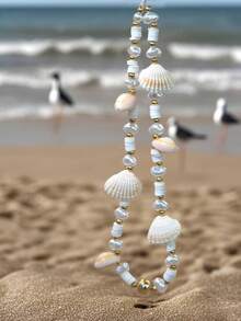 1pc Bohemian Summer Vacation Style Faux Shell & Pearl Soft Clay Phone Lanyard Strap - Multicolor - View 3