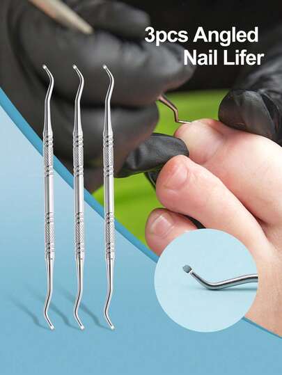 3 piezas Palitos de acero inoxidable de doble extremo, herramienta profesional para manicura y pedicura, limpiador de cutículas y uñas, suministros y herramientas para uñas, vuelta al colegio, uñas, herramientas para uñas postizas, herramientas de manicura y pedicura