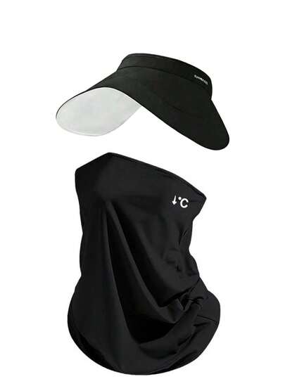 Bộ mũ che nắng và khẩu trang thoáng khí UPF50+ dành cho nữ, chống tia UV toàn diện, lý tưởng cho lái xe, chơi golf, leo núi, đi biển và đi làm hàng ngày, chất liệu lụa băng thoáng khí.