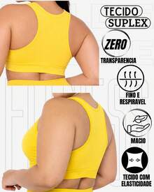 Top Fitness Plus Size Cropped Com Ziper E Bojo Removível  WOLFOX Em Suplex Poliéster Feminina - Amarelo - Visão 3