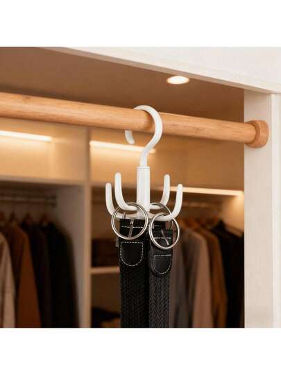 360 °   Rotating Multi-Hook Belt Hanger, Closet Organizer For Belts Bags Scarves Ties, Easy To Install On Rods, Space-Saving Storage Accessory