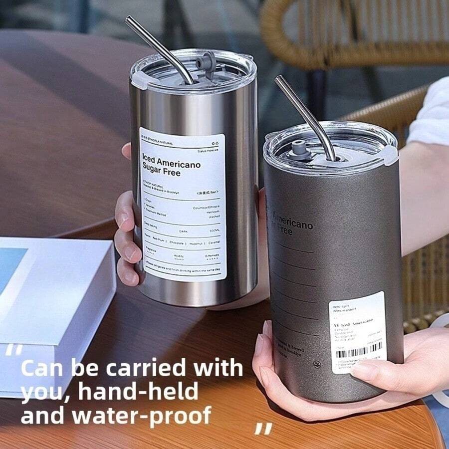 1个双层隔热不锈钢美式工业风吸管保温杯，易于清洗，可重复使用，大容量便携保温杯，高品质旅行杯 - 理想的母亲节礼物 - 深灰色 - 查看 1