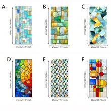 1/6pcs European Style Static Cling Window Stickers, Removable Waterproof PVC Material, Colorful Geometric Pattern Design, Suitable For Bedroom And Home Decor - Multicolor - View 18