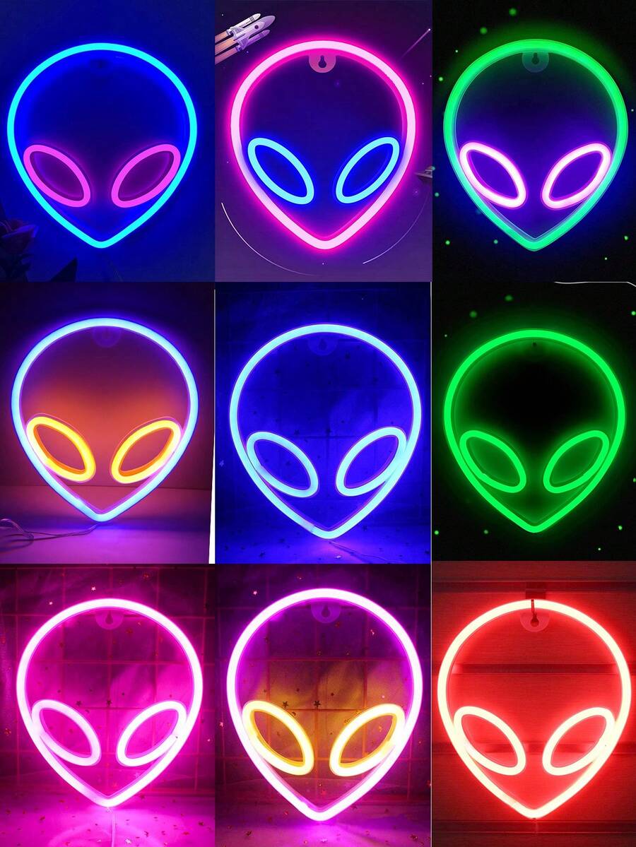 1 đèn LED neon hình người ngoài hành tinh, kèm móc treo, có thể gắn tường, dùng nguồn USB và pin, thích hợp trang trí phòng ngủ, tường nhà, tiệc tùng, ký túc xá, phòng chơi game, cũng có thể làm quà sinh nhật cho bạn bè hoặc trẻ em. - người ngoài hành tinh - Xem 1