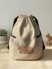 1pc Drawstring Closure Backpack, Multi-Scenario, Super Large Capacity, Ultra-Lightweight, , High-Quality, Foldable Storage Bag, Cartoon Capybara Print Drawstring Fitness Sports Backpack, Dust-Proof, Suitable For Outdoor, Fitness, Daily Commute And School Use - Multicolor - View 2