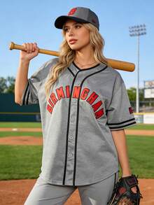 Men's #8 Birmingham Baseball Jersey, Gray Red Black Athletic Short Sleeve Shirt For Game Day & Daily Wear - 灰色 - 查看 2