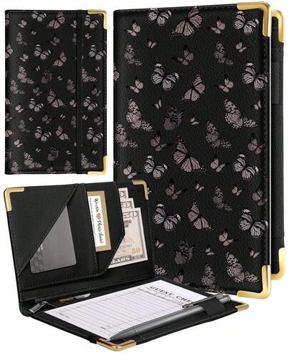 Libro de servidor Slohif para camareras, libros de servicio lindos con bolsillo con cremallera, accesorios de cuero, organizador de libros de cheques de servidor de restaurante, camarero, libreta de servidor, portador de boletos