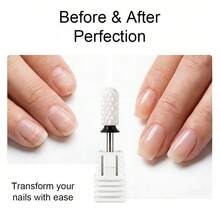 1个陶瓷圆柱形指甲钻头，圆头，3/32英寸柄径，适用于亚克力指甲凝胶卸除美甲工具 - 黑色 - 查看 9