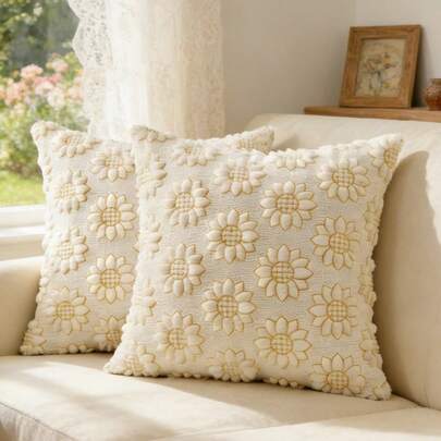 1 件 18x18 英寸北欧风花卉簇绒抱枕套，郁金香图案，适合拍照，可爱装饰抱枕，适用于客厅沙发家居装饰