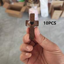 VINCAN 10pcs "Heart To Heart" Small Wooden Cross, Encouragement Gift, Handheld Pocket Cross With Mesh Bag, Finger Pressure Relief, Christian Prayer Church Gift - Multicolor - View 13