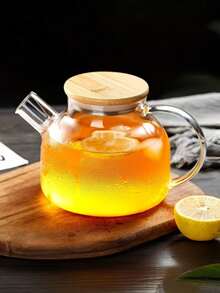 1件 1000/1800ml 玻璃茶壺水壺，適用於爐灶使用，耐熱硼矽酸鹽玻璃茶壺杯，附竹製蓋子與可拆卸濾網，適合沖泡散裝葉茶與花茶 - 彩色 - 查看 1