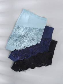 3pcs/Set Plus Size Women's Solid Color Lace Patchwork Comfortable Breathable Briefs - Multicolor - View 3