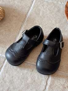 1 pereche de pantofi sculptați maro, în stil francez vintage, pentru fete mici, pantofi de prințesă antiderapanți cu talpă moale, primăvară/toamnă - Negru - Vizualizare 2