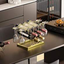 B4Life - Estante de vino para encimera 8 botellas de metal moderno pequeño soporte para botellas de vino de mesa de 3 niveles para gabinete despensa estantes de vino para encimera - Dorado - Ver 6