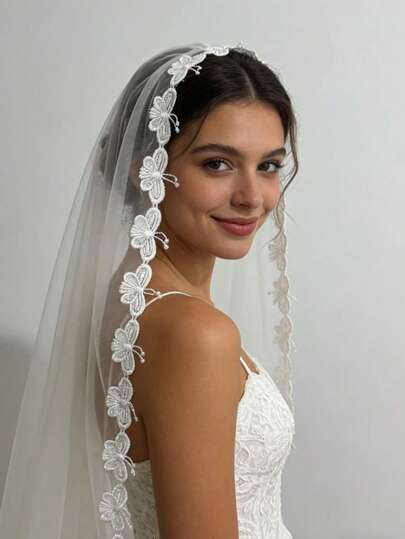 [Thiết kế độc quyền] Khăn voan cài tóc thủ công họa tiết bướm liền mạch, thích hợp cho đám cưới tại nhà thờ, đám cưới ngoài trời, đám cưới tại nhà nguyện nhỏ, chụp ảnh cưới, dạ hội, khiêu vũ, cosplay, tiệc độc thân, đạo cụ sân khấu, chất liệu mềm mại, các dịp trang trọng, trang phục cổ tích, trang phục chụp ảnh mùa thu, phụ kiện vintage cho ngày Valentine của phụ nữ.