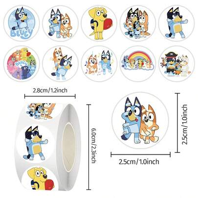 asmodee 500pcs Cartoon Circular Sticker Roll, Cute Dog Character Self-Adhesive Stickers, Birthday Party Gifts, Gift Packaging, Scrapbook, Laptop Decoration, Envelope Sealing, Water Bottle, Ideal Birthday Gift For Blue Enthusiasts, Perfect Gift For Fans