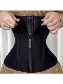 1pc Women's Short Lace Waist Trainer, Boned Shaping Tight Waist Cincher - Black - View 1