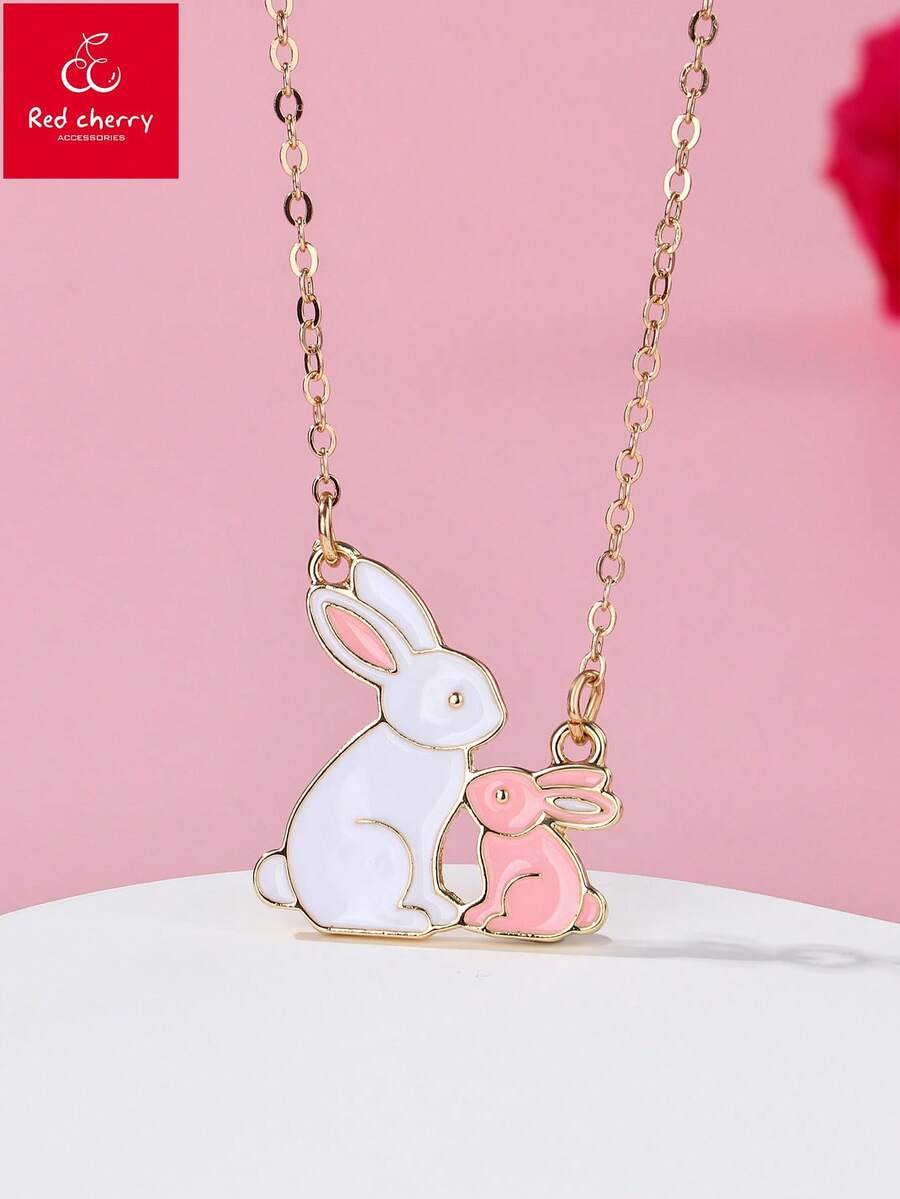 1件儿童可爱卡通兔子吊坠项链，适合日常佩戴、送礼、节日（母亲节、复活节） - 彩色 - 查看 1