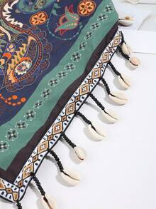 1 chiếc khăn bandana nữ kiểu dáng bohemian họa tiết Paisley, đính vỏ sò và tua rua, thích hợp cho du lịch, kỳ nghỉ, dã ngoại, dự tiệc. - Nhiều màu - Xem 6