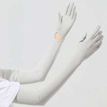 1 Pair Women's Solid Color Adjustable Full Finger Driving Gloves, Long Sunscreen Gloves, Protect Arms, Breathable, Sweat-Absorbing, Elastic Sleeves, Non-Slip - 淺灰色 - 查看 13