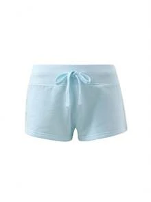 Women's Casual Sweat Shorts High Waisted Drawstring Elastic Waistband Soft Lounge Shorts For Summer  Daily Wear - 藍色 - 查看 1