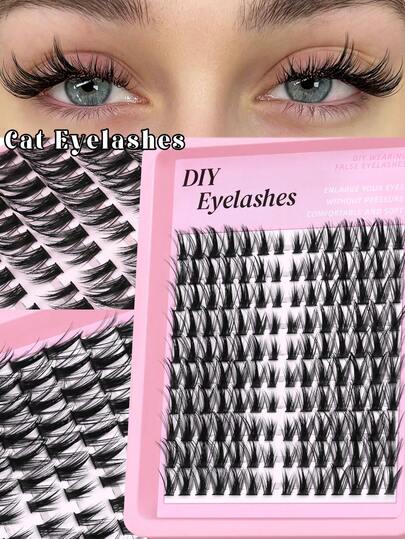 GROINNEYA 10Rows Wispy Individual Lashes C-Curl Mixed 8-16mm Lengths Lash Extension Natural & Realistic Soft Cluster Lashes Thick Fluffy DIY Lashes,For Daily Makeup Beginner Use At Home Or On-The-Go For Daily Life&Party&World Cup