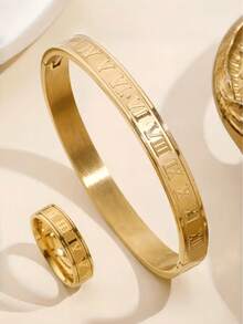 Bộ 2 món vòng tay và nhẫn số La Mã mạ vàng sang trọng, chất liệu thép titan cao cấp không phai màu, thiết kế độc đáo, phụ kiện thời trang công sở, bộ trang sức đôi unisex. - Bộ 2 chữ số La Mã - Xem 4