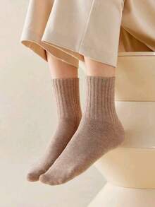 5/10 pares de calcetines de longitud media neutros para mujer, disponibles en múltiples colores sólidos simples, adecuados para uso casual, diario y de negocios - Multicolor - Ver 2