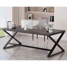 Large Black Desk Long Computer Table For Home Office, Modern Wide Executive Work Table For Writing Study, Simple Wood Metal Computer Table Gaming Table Workstation In Bedroom, Black Oak, 70 In - Dark Oak - View 3