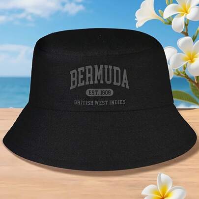 Vintage Bermuda Established 1609 Bucket Hat - Wide Brim, Non-Stretch Fabric, Classic Black With Bold EST.1609 Text - Unisex Hat Men & Women, Beach, Travel, Everyday - Washable Bermuda Colonial Heritage Souvenir, Travel Accessory, Retro Fashion, Durable Construction, Fashion Headwear, Outdoor Enthusiasts