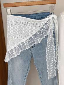 1件夏季新款仙女風白色蕾絲三角頭巾女款，精緻刺繡，花卉印花，聚酯纖維 - 彩色 - 查看 2