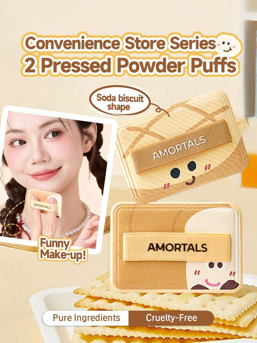 Amortals Convenience Store 2Pcs Biscuit Velvet Powder Puffs – 1.5mm Dense Short Pile, Ultra Thin Square Design, Great For Pressed Powder Blush Setting Makeup, Soft Skin-Friendly For Beginners & Artists, Viral Trending Makeup Tool