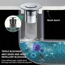 Stainless Steel Pop-Up Bathroom Sink Drain With Anti-Odor Filter - Brass Core, Universal Kitchen And Bathroom Sink Drain Assembly - Multicolor - View 6