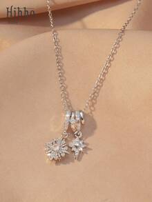Hihho 1 pieza Collar colgante de lujo con diseño de nicho de doble estrella en oro/plata con strass, versátil gargantilla para reuniones, fiestas, regalo - collar - Ver 9