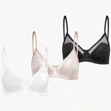 Bisouelle 3pcs/Set Women Solid Color Satin Bow Underwire Bra Comfortable Lingerie - Multicolor - View 1