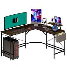 Mubson Escritorio en L Vintage con base elevada para Monitor y Porta documentos de Madera MDF. Escritorio Gamer o Trabajo para Dos Monitores con Profundidad de 48 cm. Escritorio Esquinero. Office Desk - Marrn - Ver 8