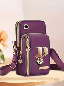 1 chiếc ví đeo vai thời trang in hình hoa kim loại và 26 chữ cái từ A-Z, chất liệu nylon, ví đựng tiền xu, ví đeo vai đựng điện thoại, túi xách nữ, ví cầm tay đa năng, túi đeo vai kiêm ví đựng tiền xu có ngăn đựng điện thoại, quà tặng thường ngày cho sinh viên, học sinh, sinh viên, ngày của Mẹ, kỷ niệm, sinh nhật, tựu trường, quà tặng ngày lễ. - Nhiều màu - Xem 22