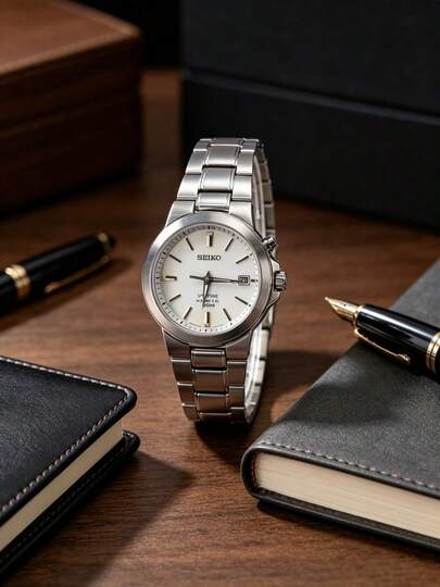 Seiko Reloj de cuarzo para hombres, movimiento de cuarzo, correa de acero inoxidable, caja de acero inoxidable. Este reloj de hombre cuenta con función de calendario. Tiene un diseño de estilo casual y de negocios, adecuado para el atuendo de oficina y trabajo diario. Es el mejor regalo para hombres/niños. Modelo: SKA321J1